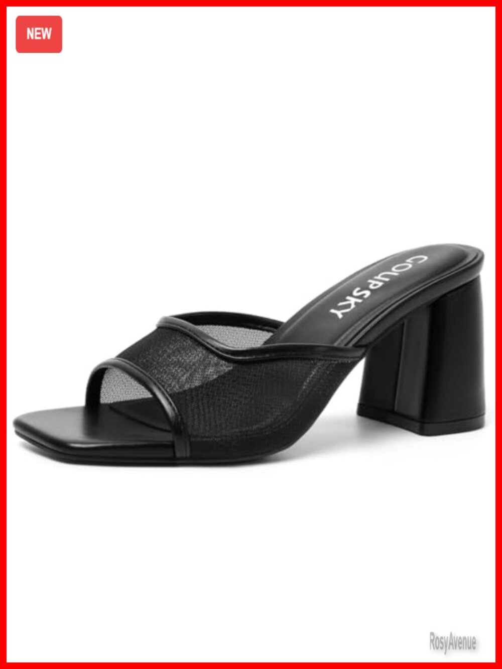 Chunky Heel Mules Slip On Square Toe Mesh Sandals Block Heel Dressy